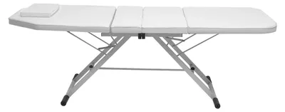 Obrázok produktu pre Masážny stôl – skladací, prenosný, profesionálny – ležadlo 180 × 60 cm – čalúnenie 5 cm – do 250 kg – Imitácia kože, oceľový rám – biela farba