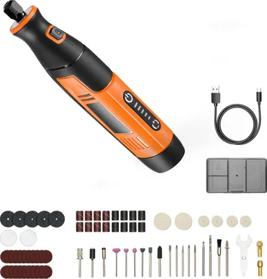 Zdjęcie produktu dla SucceBuy 73-częściowy akumulatorowy zestaw narzędzi wielofunkcyjnych, przenośne mini narzędzie obrotowe DC4V, 5 prędkości od 7000-20000 obr/min, odpowiednie do grawerowania, szlifowania, polerowania, rzeźbienia, cięcia i majsterkowania