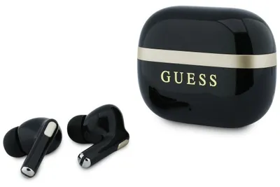 Productafbeelding van Guess Glanzende, goudkleurige lijn met klassiek logo, draadloze oordopjes (TWS), zwart
