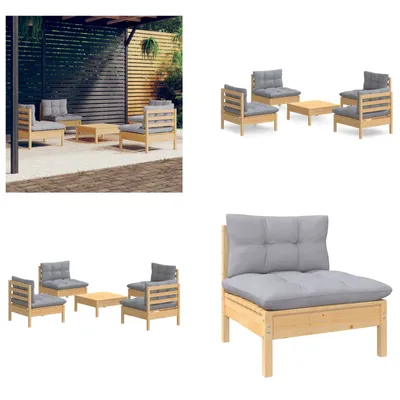 Productafbeelding van vidaXL 5-delige loungeset voor de tuin met grijze kussens, gemaakt van grenenhout - Tuin loungeset - Tuin loungesets - Lounge set - Lounge sets