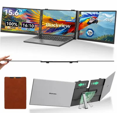 Produktbild von Blackview Tragbarer Monitor DCM8 mit Smartwatch+Kopfhörer, 15,6" Dual-Screen, 4,6mm dünn, 1,2kg, 100W Rev. Charging, Laptop/PC/Handy/Mac/Switch/PS5