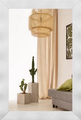 Produktbild von GOPLUS Wandspiegel mit Holzrahmen, 106x71,5 cm dekorativer Hängespiegel mit Metallhaken & Rückwand, Weiß