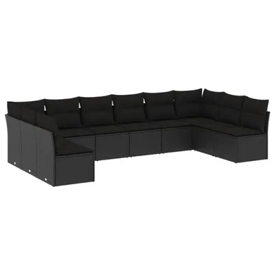 Produktbild von 10-tlg. Garten-Sofagarnitur mit Kissen Schwarz Poly Rattan