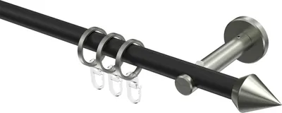 Produktbild von Interdeco Gardinenstange / Vorhangstange Schwarz / Edelstahl-Optik, Typ Medium Castello (Doppelkegel), 16 mm Ø 1-läufig, 180 cm