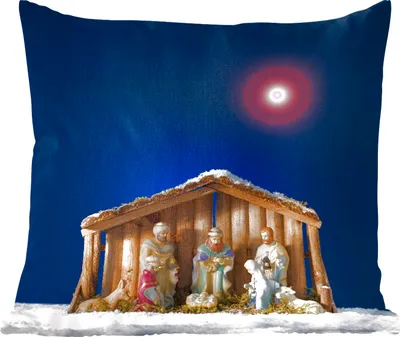 Produktbild von MuchoWow® Zierkissen Sofakissen Wohnzimmer Dekokissen 45x45 cm Weihnachten - Krippe - Schlafpolster - Polster für das Sofa