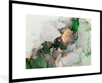 Produktbild von MuchoWow® Gerahmtes Poster Marmor - Gold - Grün - Luxus 90x60 cm - Poster mit Schwarzem Bilderrahmen Wandposter Rahmen Foto Bilder - Wanddekoration - Fotos
