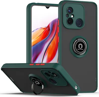 Produktbild von Redmi 12C Hülle, Ring Halter Ständer Matte Transluzent TPU Rahmen Stoßfest Schutzhülle für Xiaomi Redmi 12C dunkelgrün