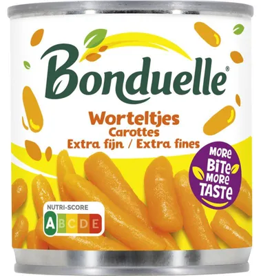 Zdjęcie produktu dla Bonduelle Jonge Worteltjes Extra Fine, 155 g – Świeża młoda marchewka, bogata w witaminy