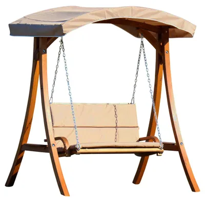 Produktbild von ALEOS. Design Hollywoodschaukel Gartenschaukel Schaukelbank RIO aus Holz Lärche mit Dach und Polsterauflage braun