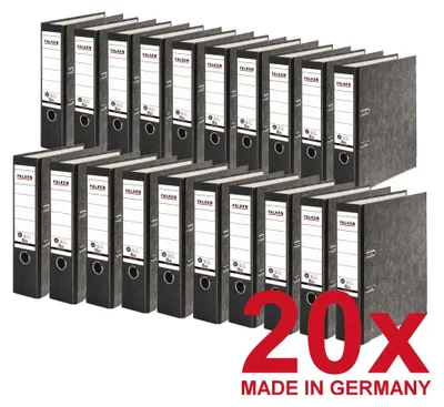 Produktbild von 20x FALKEN Recycling Ordner DIN-A4, 8cm Wolkenmarmor schwarzer Rücken Ringordner Aktenordner Briefordner Büroordner Pappordner  Germany Blauer Engel