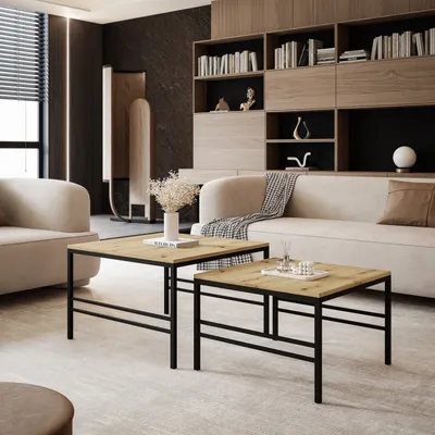 Produktbild von Idohome - Moderner Couchtisch FORMA 2in1 70/60 cm, für das Wohnzimmer mit Metalgestell Kaffeetisch Wohnzimmertisch Sofatisch Schwarz / Artisan