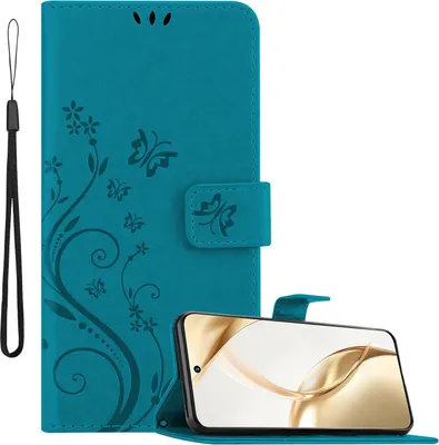 Immagine prodotto di Cadorabo cover per Honor 200 in BLU FLOREALE Cover protettiva in design floreale con chiusura magnetica, funzione stand e slot per carte di credito Custodia libro Cover