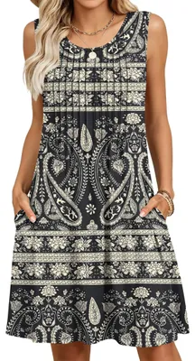 Produktbild von MOLERANI Damen Sommerkleid Ärmellos Rundhals Midikleid Taschen SW Boho L