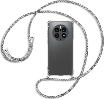 Produktbild von Handykette Backcover-Schutzhülle mit Band (Metall silberfarben) für Huawei Mate 50 Pro (DCO-AL00,LX9) - weiß/grau kariert