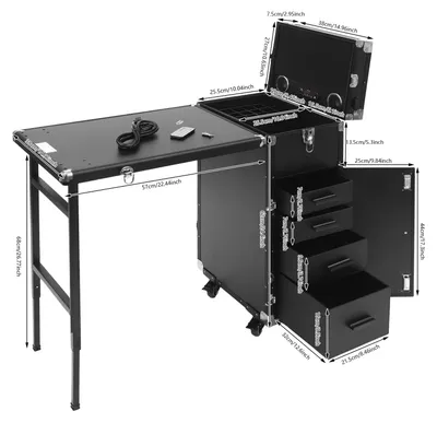 Image de Table de manucure - Table à ongles - Table pour salon de beauté - Table de manucure portable - Table de manucure pliable, noire
