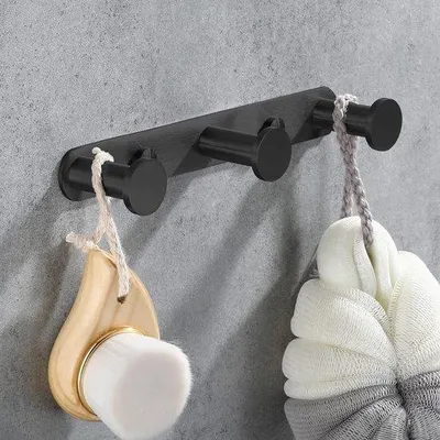 Produktbild von Unyqoos® Handtuchhaken Wandhaken aus Edelstahl 304, schwarz – 3 Haken Wandhalter für Bad & Küche, rostfrei, verdeckte Schrauben