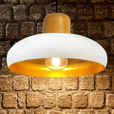 Produktbild von Androa Hängelampe Esstisch Gold Metall 40 cm 1 flamming, Deckenlampe Pendelleuchte Esstisch Holz Vintage Deckenleuchte Küchenlampe Hängend - Weiß