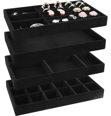 Productafbeelding van Sieradenopberger voor laden, set van 4, zwart, 21x12,5x2,5 cm