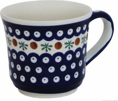 Produktbild von Original Bunzlauer Keramik großer 500ml Kaffeebecher Teetasse Ø11,2 cm, H10cm konisch, leicht geschwungen Dekor 41