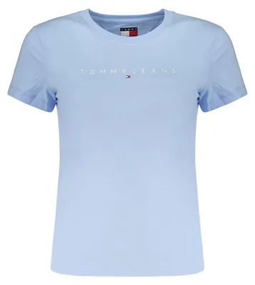 Produktbild von Nachhaltiges Damen Kurzarm-Shirt Blau - Slim Fit mit Print & Logo