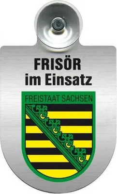 Produktbild von Einsatzschild mit Saugnapf - Frisör im Einsatz - incl. Regionenwappen nach Wahl 393815 Color - Region Freistaat Sachsen