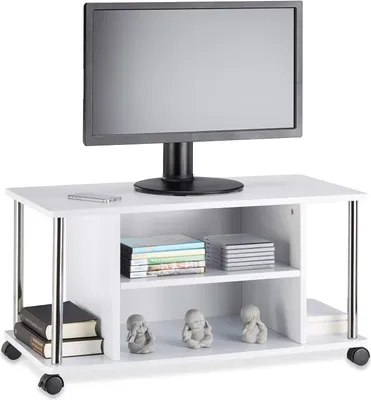 Immagine prodotto di Mobile TV Relaxdays, su 4 ruote, aperto, mobile, MDF, HxLxP: 41,5 x 80 x 40 cm, mobile TV, mobile TV, bianco