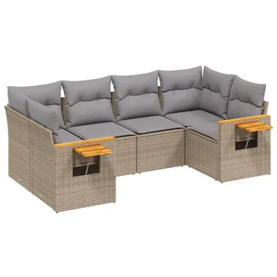 Produktbild von 6-tlg. Garten-Sofagarnitur mit Kissen Beige Poly Rattan