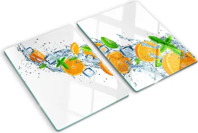 Produktbild von Tulup Glas Herdabdeckplatte - 2x40x52 cm - Glaskeramikkochfeld-Abdeckung Spritzschutz Glasabdeckplatte Kochplattenabdeckung und Schneidebrett - Zweiteilig - Essen & Getränke - Orangen - Orange