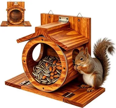 Productafbeelding van Solidchoice - Weerbestendig Eekhoorn Voederhuis van Hout met Groot Venster