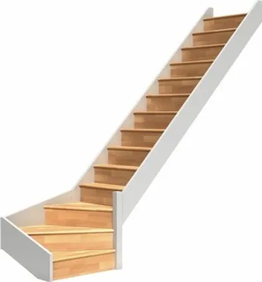 Produktbild von Pertura Wangentreppe Elenie Buche Leimholz Lackiert Mit Setzstufen Seitenwange weiß 1/4-gewendelt unten rechts 83,5 cm 1
