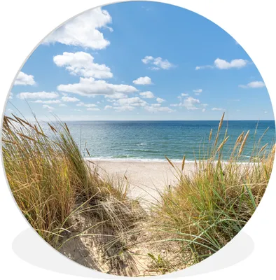 Produktbild von MuchoWow® Rundes Wandbild - Runde Bilder Düne - Gras - Meer - Strand Ø 30 cm Kreis Wanddekoration Kunststoff - Wandkreis - Wandschmuck - Schlafzimmer - Bilder - Der Kreis - Kunst für die Wohnung - Plastik - Kunstdruck - Wandbild