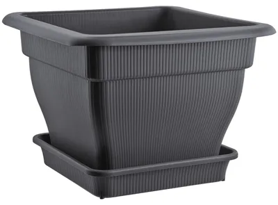 Image de Bac à plantes XXL 60 x 60 avec réservoir d'eau et soucoupe - Pot de 70 litres anti-engorgement, anthracite, résistant aux UV, au gel et robuste
