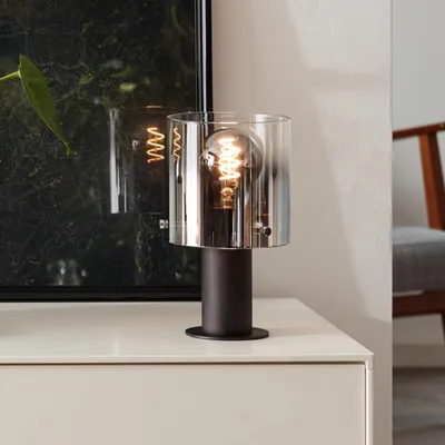 Produktbild von Tischlampe, Schalter, 26 cm Höhe, Ø 15 cm, E27, max. 60 W, Rauchglas