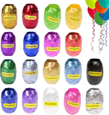 Productafbeelding van Cadeaulint set kleurrijk - 18 rollen krullint voor geschenken