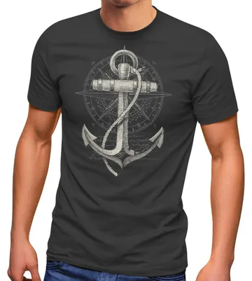 Produktbild von Neverless® Herren T-Shirt Print Aufdruck Anker Kompass Motiv Maritim Meer Fashion Streetstyle anthrazit M