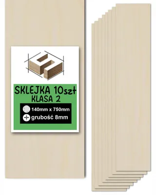 Zdjęcie produktu dla Sklejka brzozowa, formatki podłużne do grawerowania laserowego – CNC, modelarstwo, pirografia, decoupage, malowanie, dekoracje i rękodzieło DIY – klasa 2 – 14 × 75 cm (140 × 750 mm) – 8 mm – 10 szt.