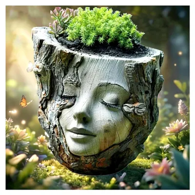 Produktbild von Harz-Skulpturen, Blumentopf, Baumstumpf mit Fee, Gartendekoration für Innen und Außen, 13 x 13 x 12,5 cm