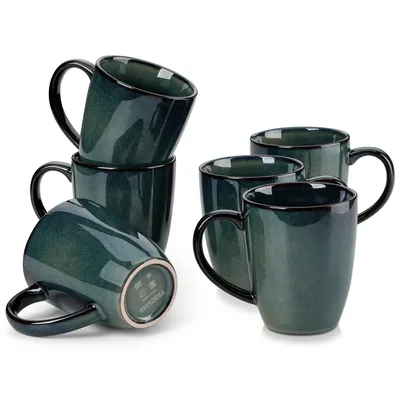 Produktbild von vancasso Becher Set, 6-tlg Steingut Tassen, 360ml Trinkbecher, Kaffeebecher mit Henkel, Grün