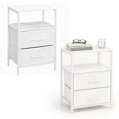 Productafbeelding van Relaxdays Nachtkastjes, 2 stuks, met 2 lades en opbergvakken, afmetingen: 61 x 38 x 28 cm, witte nachtkastjes