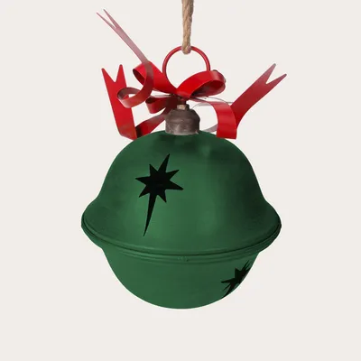 Image de KEYHOMESTORE | Cloche de Noël verte en métal avec un nœud rouge