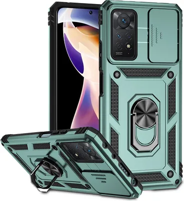 Image de Xiaomi Redmi Note 11 Pro/Note 11 Pro 5G étui double couche avec couvercle coulissant pour l'appareil photo et support annulaire vert