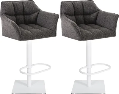 Produktbild von CLP 2er Set Barhocker Damaso Stoffbezug drehbar und höhenverstellbar bis 240 kg titangrau Gestell Farbe weiß