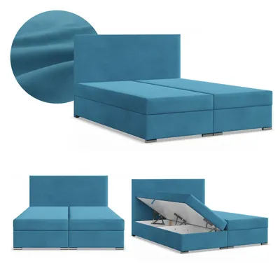 Produktbild von Boxspringbett 160x200 mit 2 Bettkästen, Kontinentales Bett mit Bonell Matratze, Doppelbett mit Kopfteil, Samtstoff Blau, Meeresfarbe, ZONZA 160 x 200