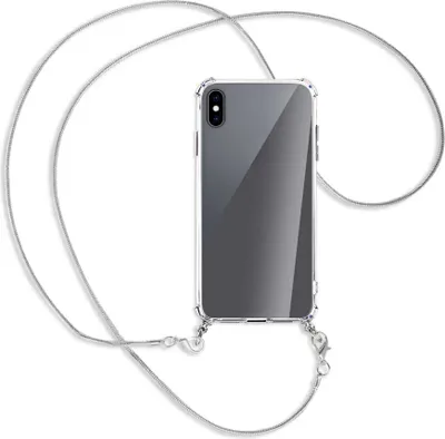 Produktbild von Handykette Backcover-Schutzhülle mit Band (Metall silberfarben) für Apple iPhone XS Max - silberfarbene Kette Snake