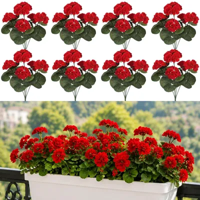 Produktbild von Set aus 8 künstlichen Geranien für Balkon und Garten