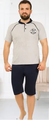 Immagine prodotto di Pigiama uomo Bermuda grigio chiaro M manica corta cotone 2 pezzi R-73