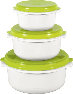 Obrázok produktu pre EMSA Súprava hrncov do mikrovlnnej rúry Micro Family 0,5/1/1,5 litra biela/limetková 3 kusy