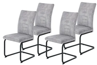 Produktbild von Hela Tische, 4er Set Esszimmerstuhl Freischwinger Gela, Bezug Velvet Silber, Wellenfeder-Polsterung, ergonomischer Rücken, 140kg belastbar