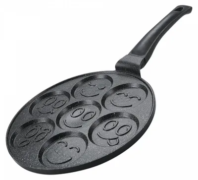 Zdjęcie produktu dla Herzberg HG-CP267SML: Patelnia do naleśników i gofrów o średnicy 26 cm, z powłoką marmurową - wzór: 7 emotikonów uśmiechniętych