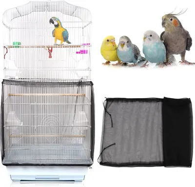 Produktbild von Vogelkäfig Abdeckung Feder Samenfänger Kordelzug Schwarz